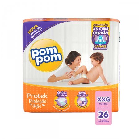 Fralda Pom Pom Protek Proteção de Mãe Tamanho XXG com 26 unidades