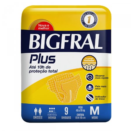 Fralda Geriátrica Bigfral Plus M com 9 unidades