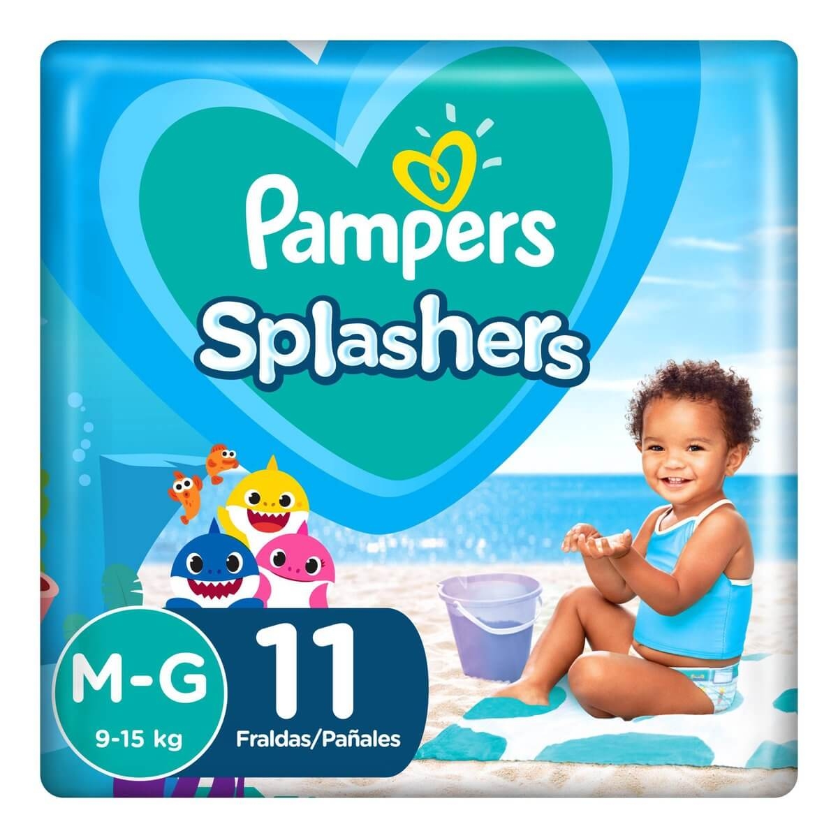 Fralda Pampers Praia e Piscina Splashers Baby Shark M/G - 11 uni ...