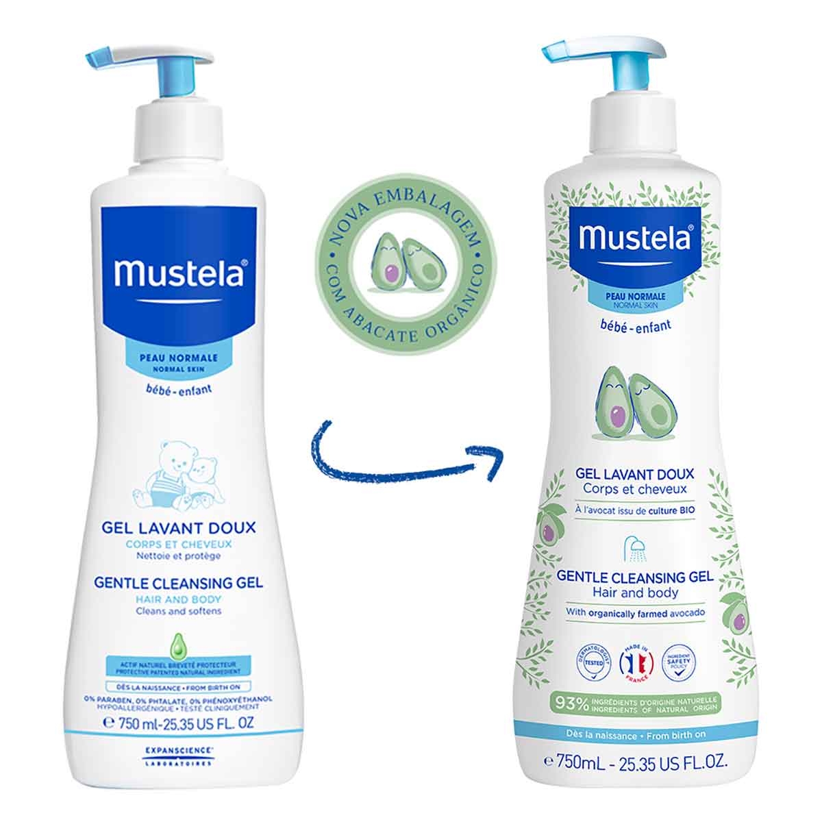 Gel Lavante de Banho Suave Mustela Bebê Corpo e Cabelo 750ml | Droga Raia