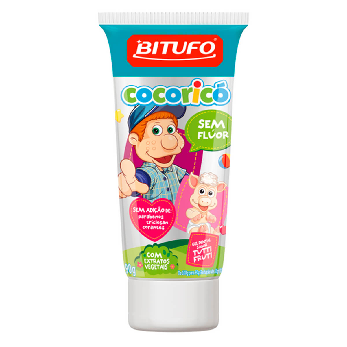 Gel Dental Bitufo Cocoricó Sem Flúor Tutti Frutti com 90g Menor preço em Gel Dental Bitufo Cocoricó Sem Flúor Tutti Frutti com 90g