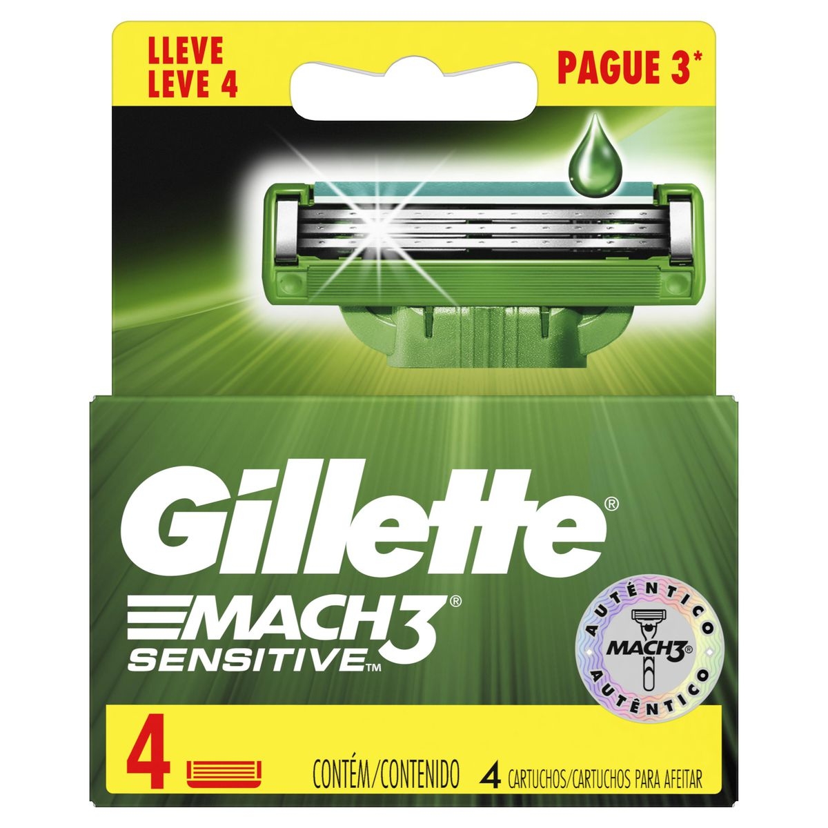 Lâminas para Aparelho de Barbear Gillette Mach3 Sensitive 4 Unidades