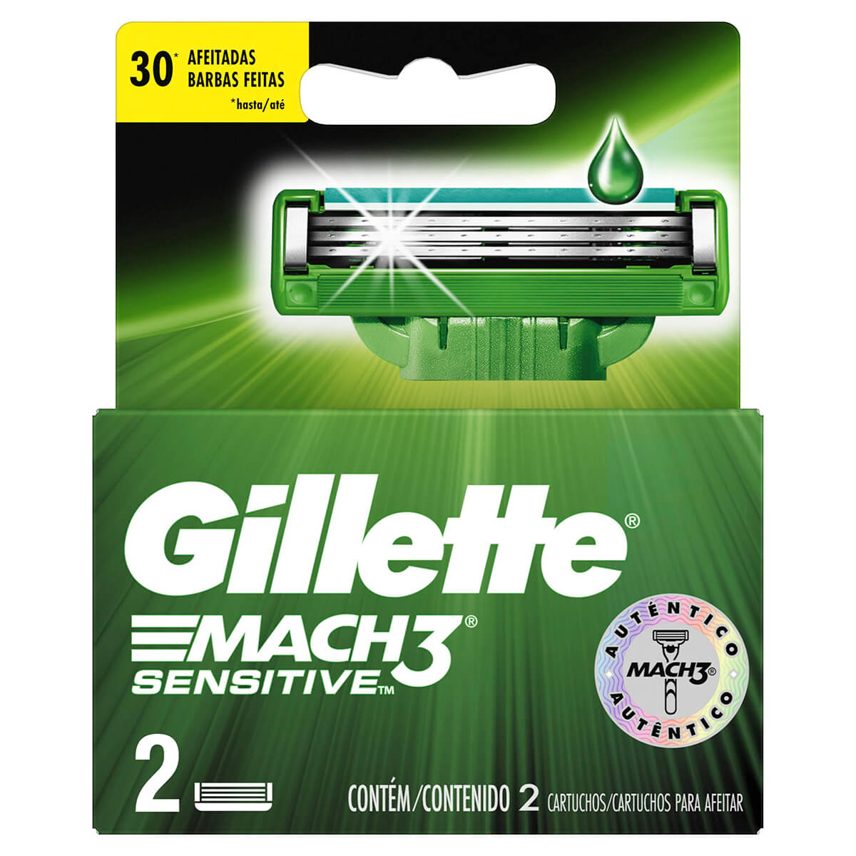 Lâminas para Aparelho de Barbear Gillette Mach3 Sensitive 2 Unidades