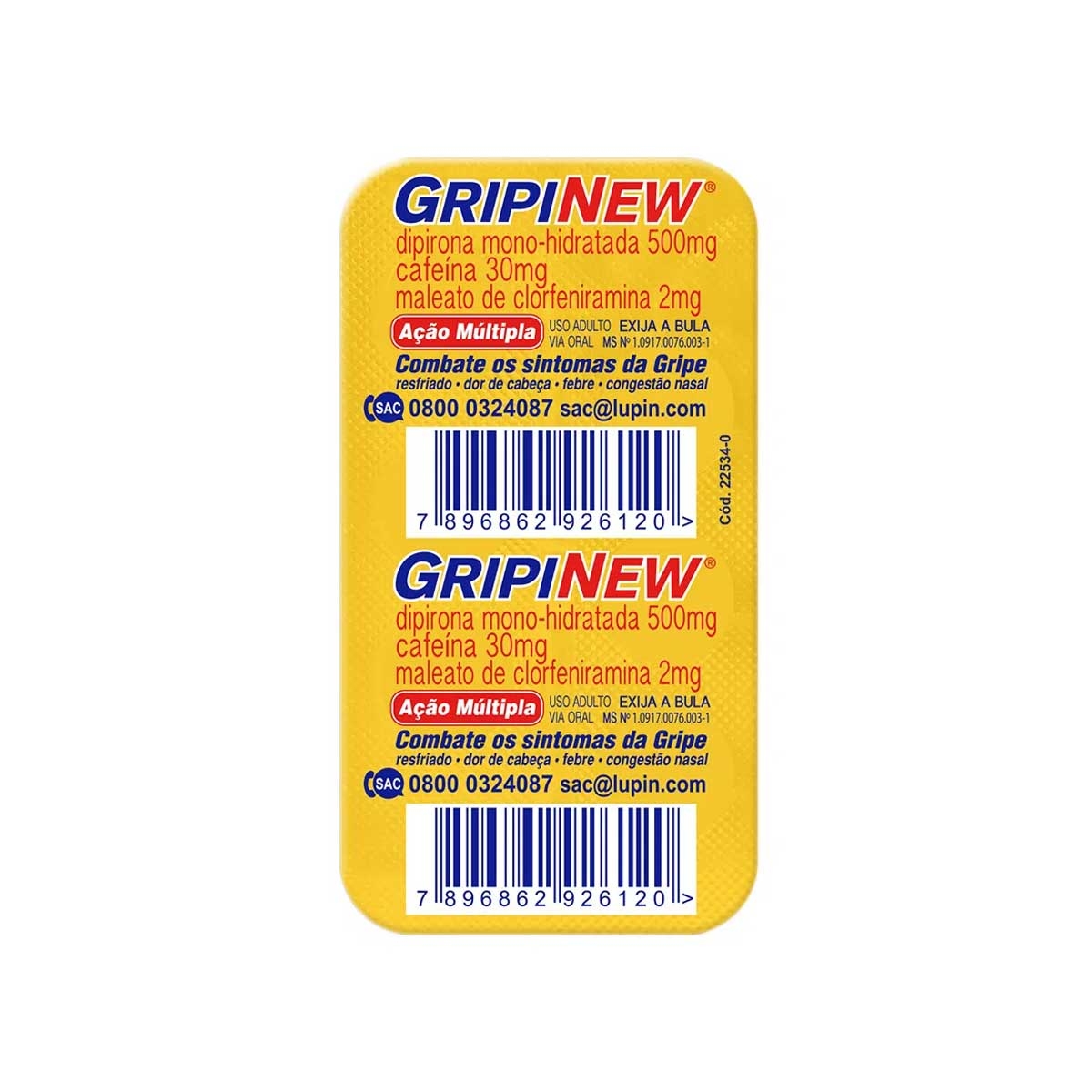 Gripinew Dipirona Monoidratada 500mg + Maleato de Clorfeniramina 2mg + Cafeína 30mg 6 comprimidos