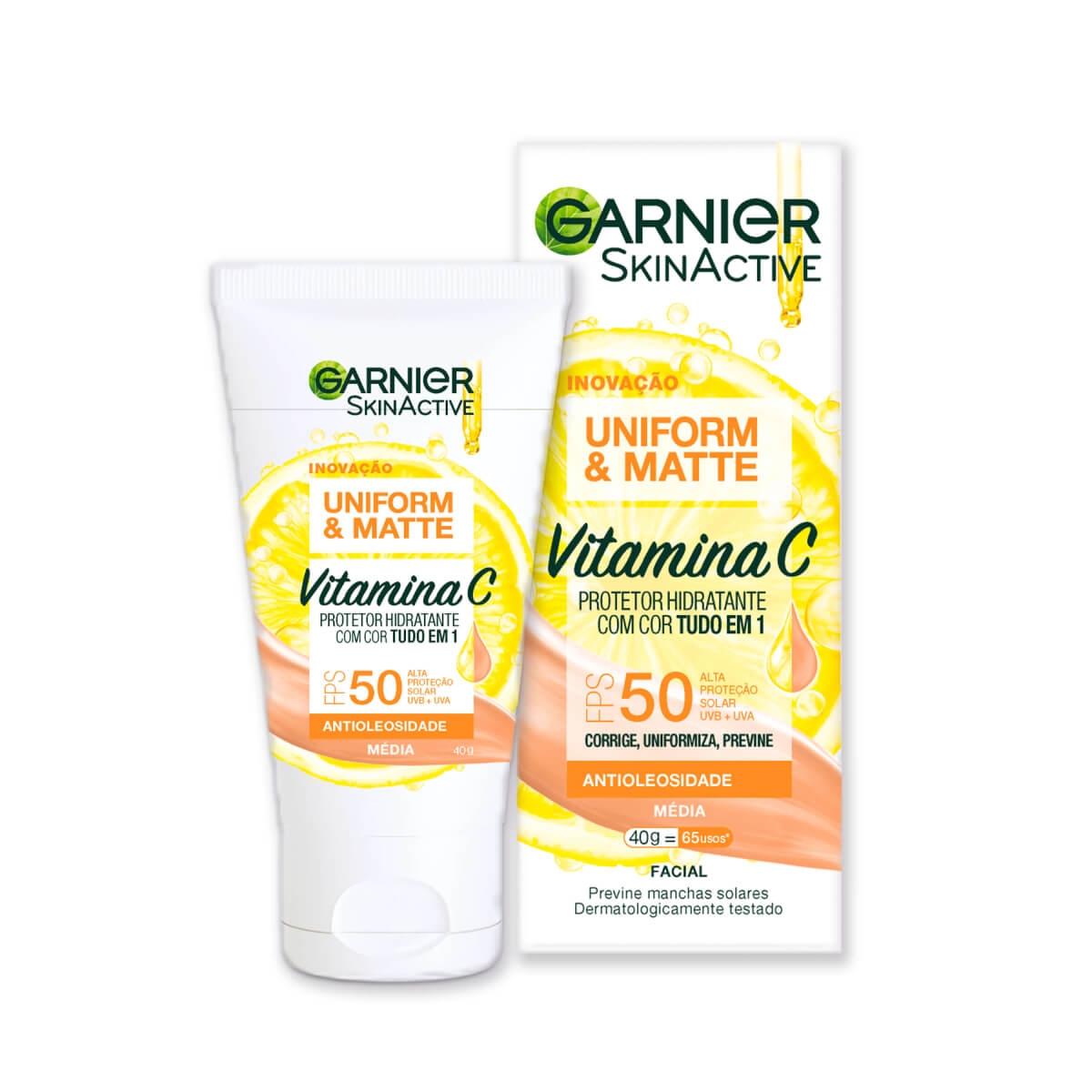 Hidratante Facial Protetor Garnier SkinActive Uniform & Matte Tudo em 1 FPS 50 Cor Média 40g 40g