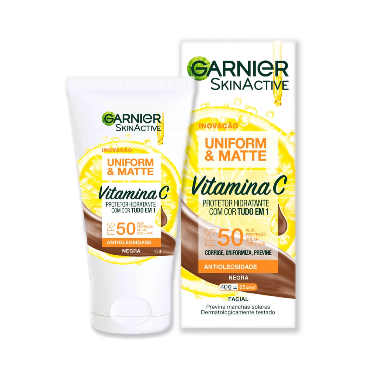 Hidratante Facial Protetor Garnier SkinActive Uniform & Matte Tudo em 1 FPS 50 Cor Negra 40g 40g