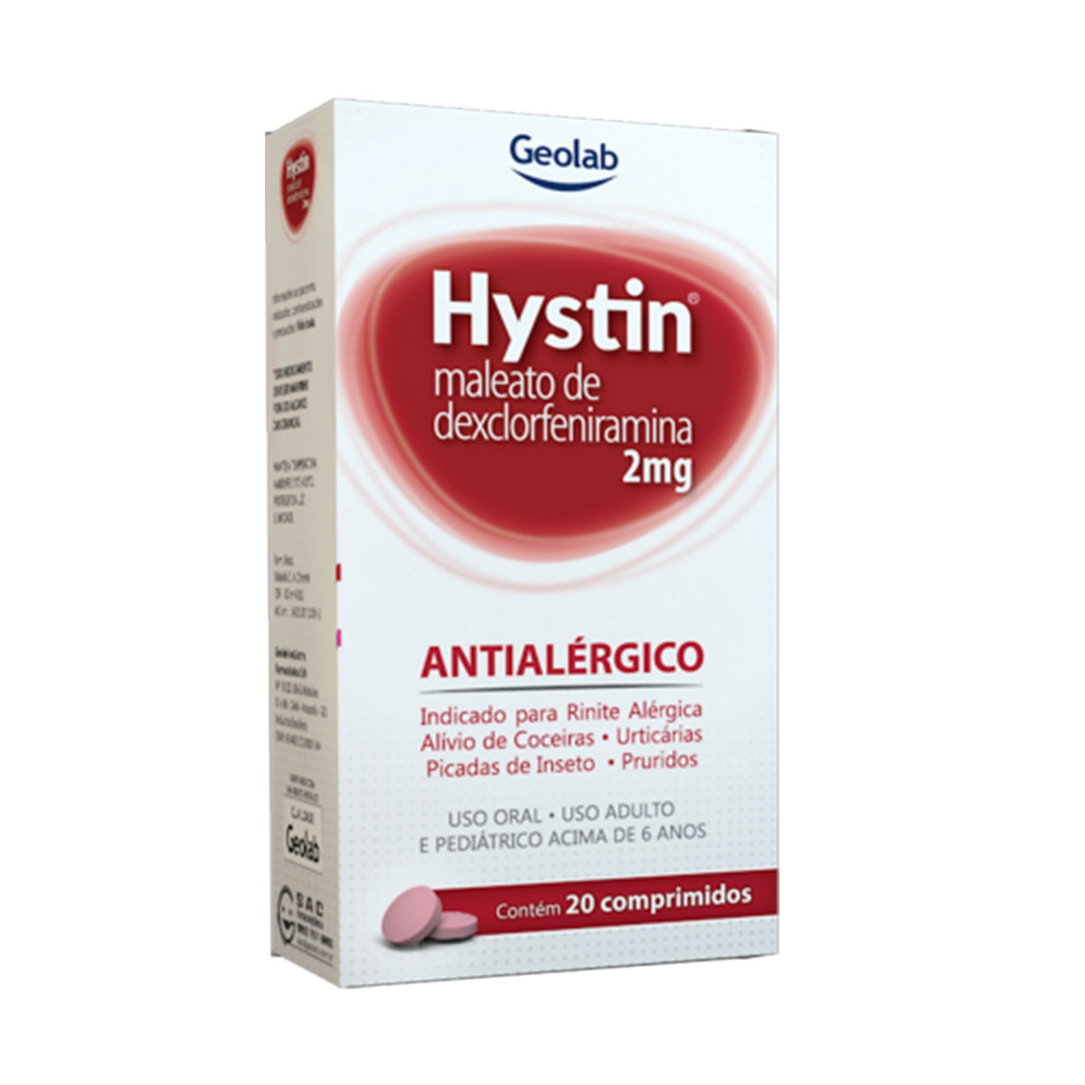 Hystin Maleato de Dexclorfeniramina 2mg 20 comprimidos