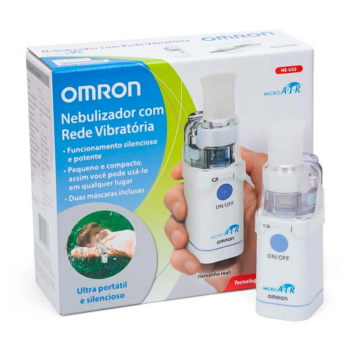Inalador Nebulizador Portátil Omron de Malha Vibratória Micro Air NE-U22 com 1 unidade