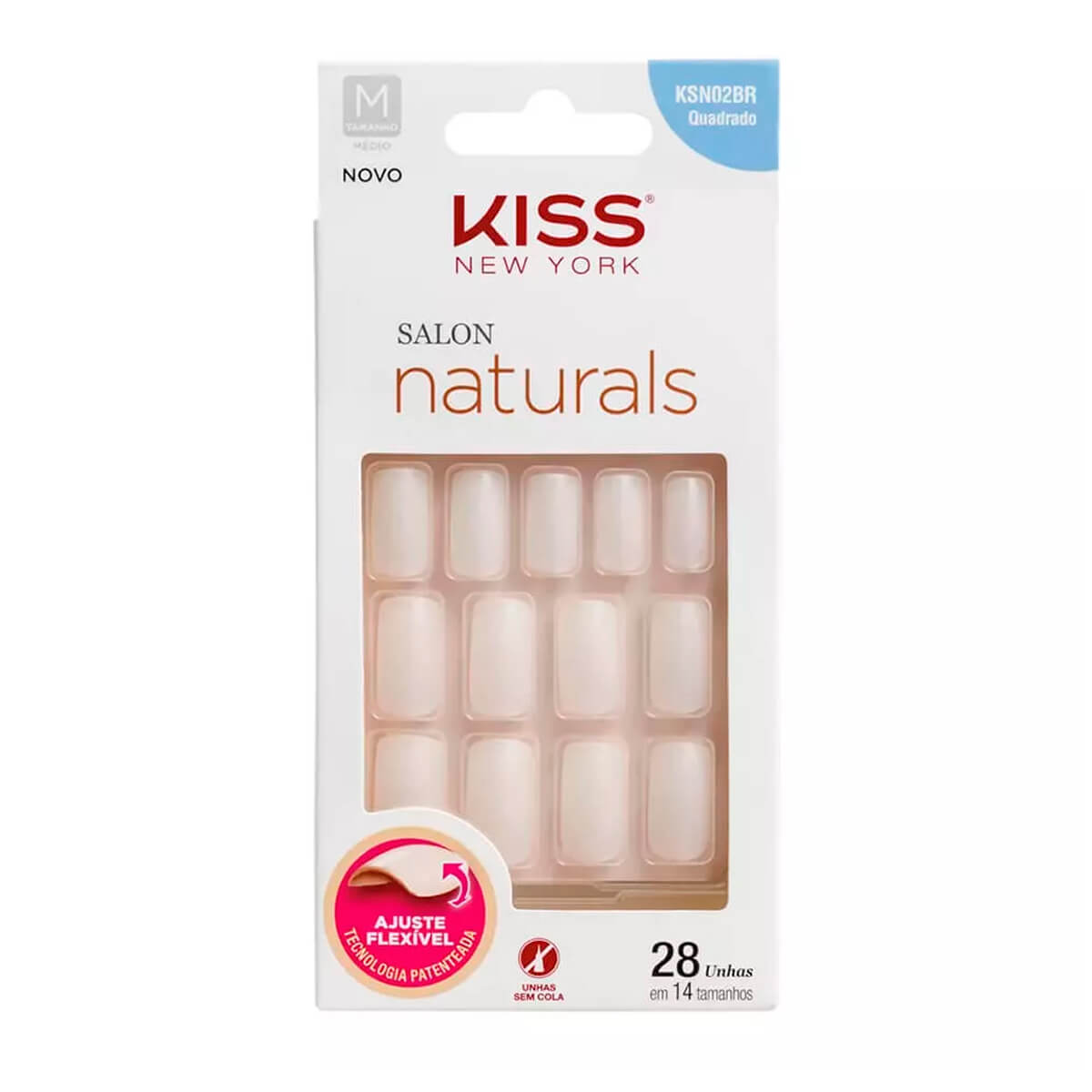 Unhas Postiça Kiss New York Salon Naturals Média Quadrada 28 unidades