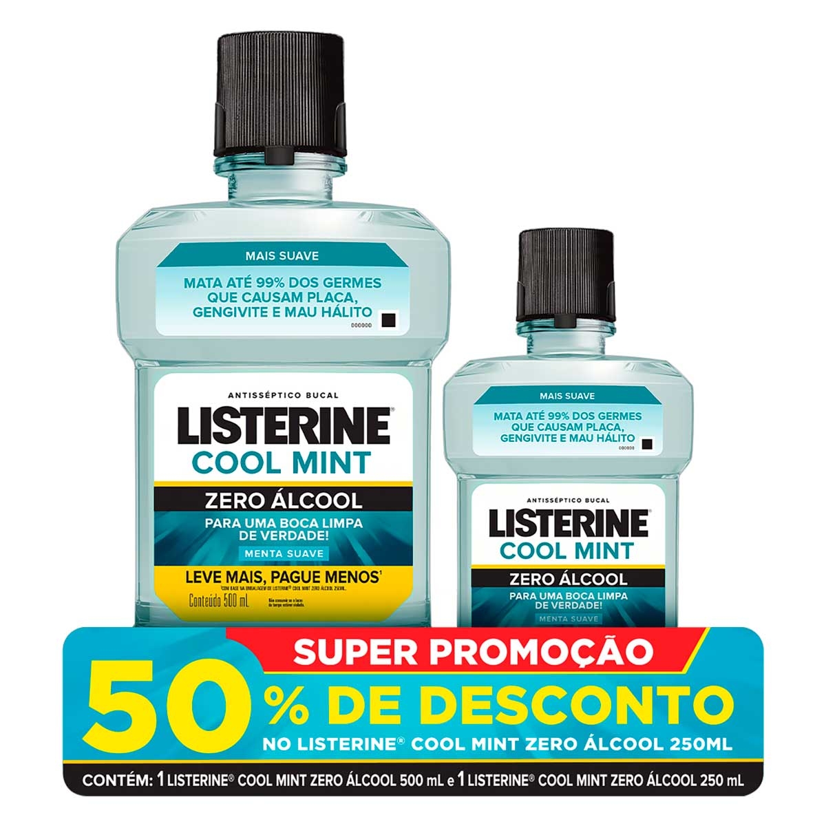 Kit Enxaguante Antisséptico Bucal Listerine Cool Mint Zero Álcool com 500ml + 250ml Menor preço em Kit Enxaguante Antisséptico Bucal Listerine Cool Mint Zero Álcool com 500ml + 250ml