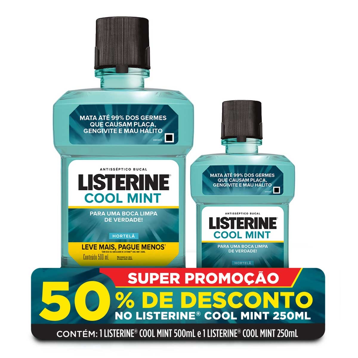 Kit Antisséptico Bucal Listerine Cool Mint com 500ml + 250ml Menor preço em Kit Antisséptico Bucal Listerine Cool Mint com 500ml + 250ml