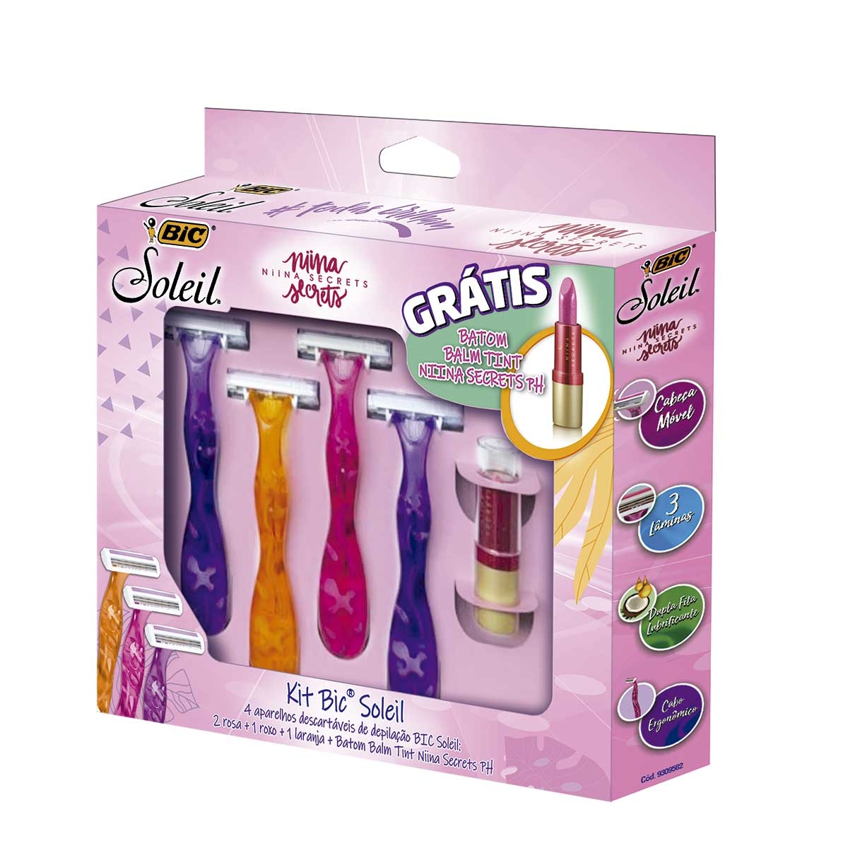 Kit Aparelho de Depilar Bic Soleil com 4 Unidades + 1 Batom Niina Secrets Menor preço em Kit Aparelho de Depilar Bic Soleil com 4 Unidades + 1 Batom Niina Secrets