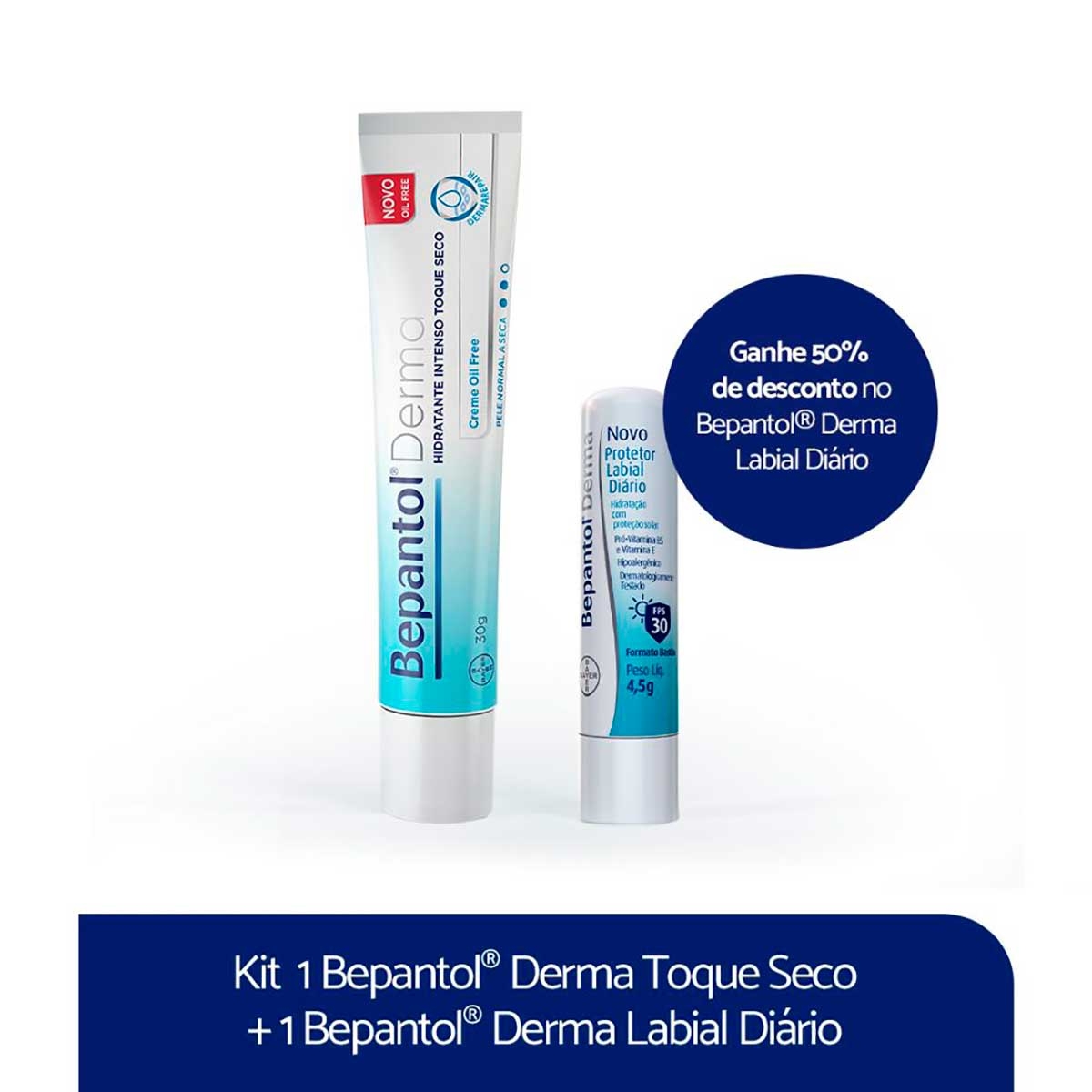 Kit Bepantol Derma Hidratante Toque Seco com 30g + Protetor Labial Diário FPS 30 com 4,5g Menor preço em Kit Bepantol Derma Hidratante Toque Seco com 30g + Protetor Labial Diário FPS 30 com 4,5g