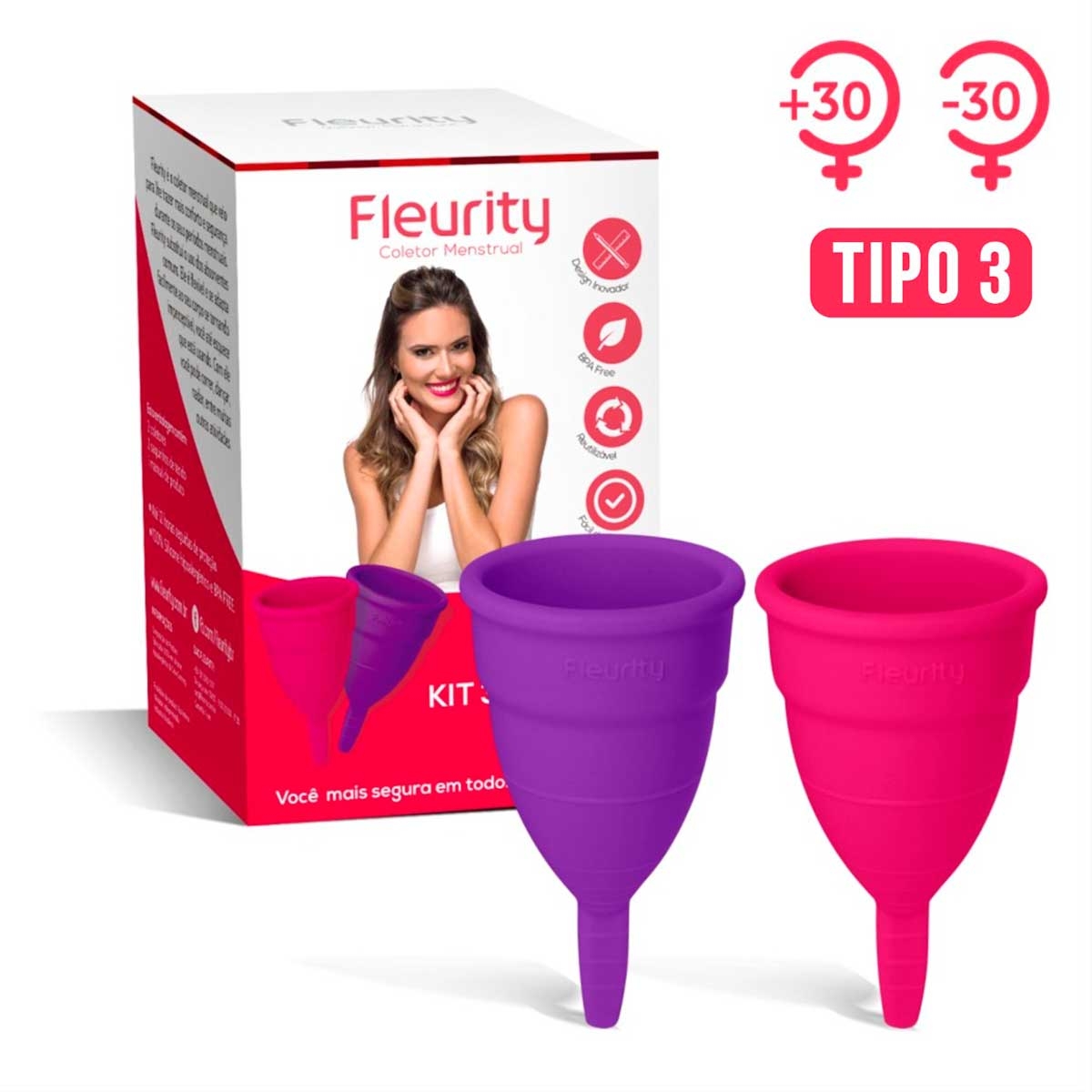 Kit Coletor Menstrual Fleurity Tipo 3 com 2 unidades