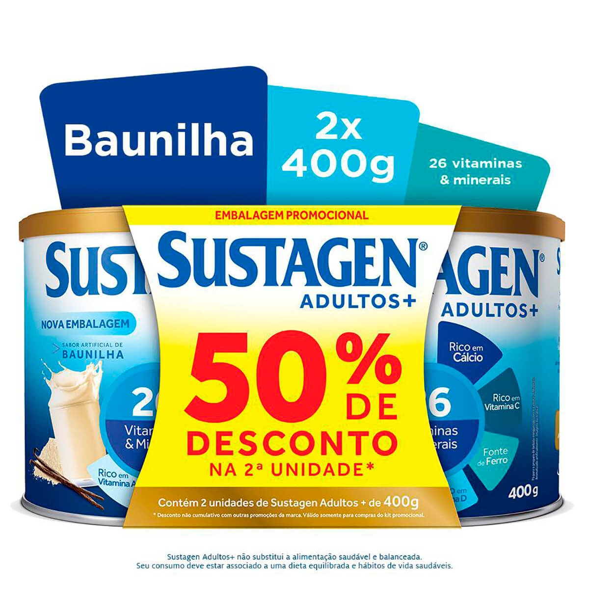 Kit Suplemento Alimentar Sustagen Adultos+ Baunilha com 2 unidades de 400g Menor preço em Kit Suplemento Alimentar Sustagen Adultos+ Baunilha com 2 unidades de 400g