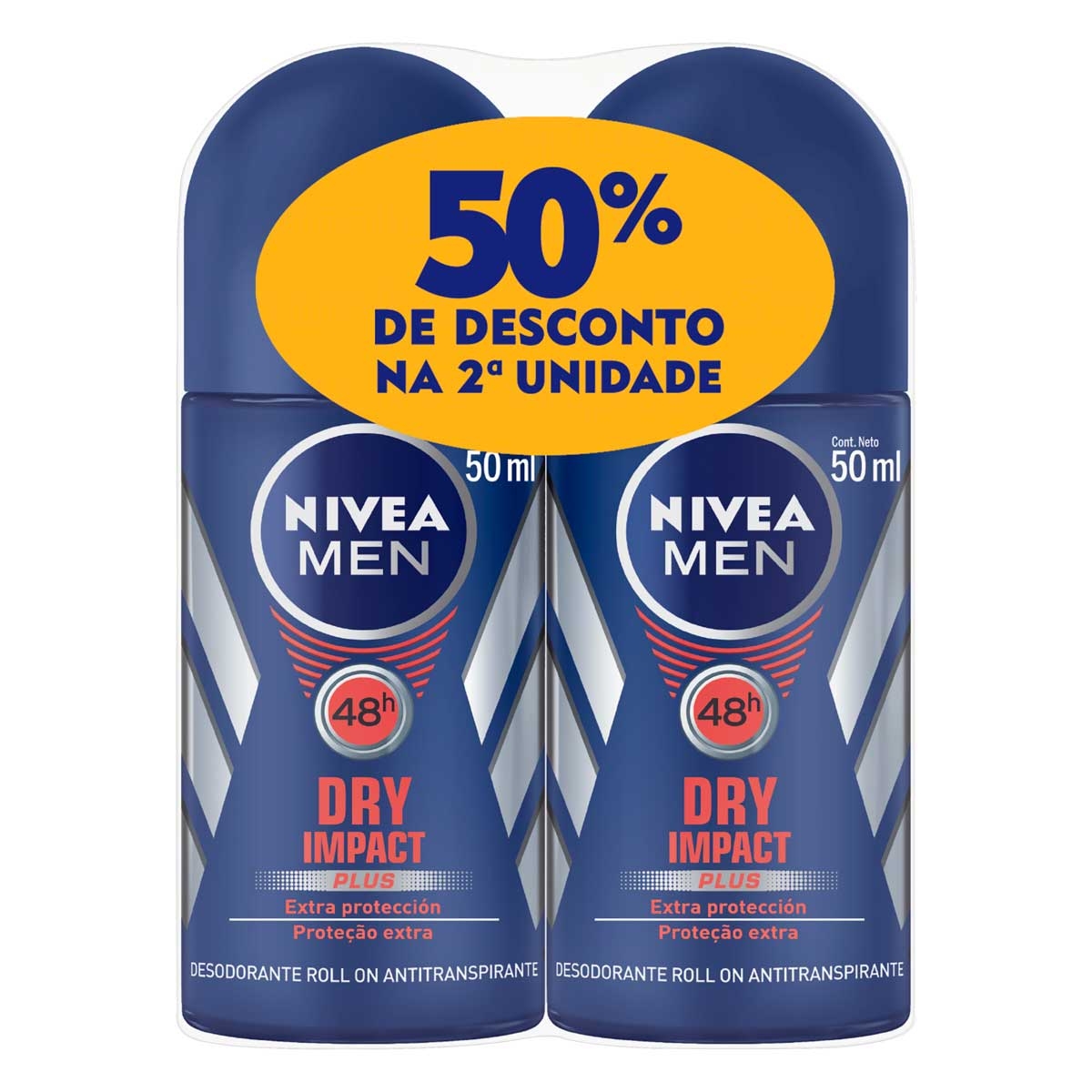 Kit Desodorante Antitranspirante Roll-On Nivea Men Dry Impact com 2 Unidades