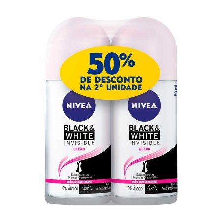 Desodorante Roll-On Nivea Black&White Invisible Clear Feminino com 2 unidades com 50ml cada