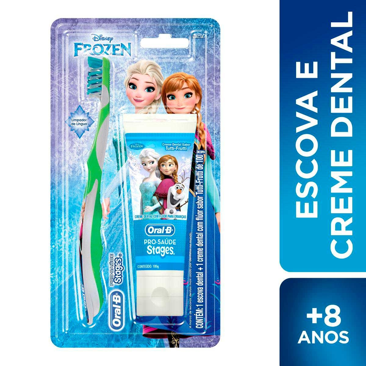 Kit Escova de Dente + Creme Dental Oral-B Stages Frozen com 100g