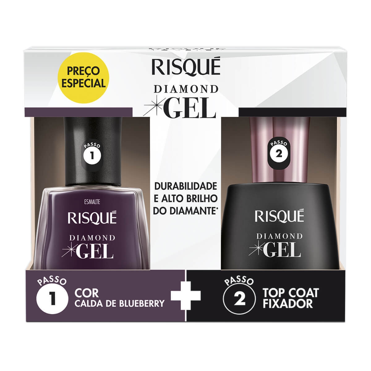 Kit Esmalte Risqué Diamond Gel Calda de Blueberry + Top Coat 9,5ml Menor preço em Kit Esmalte Risqué Diamond Gel Calda de Blueberry + Top Coat 9,5ml