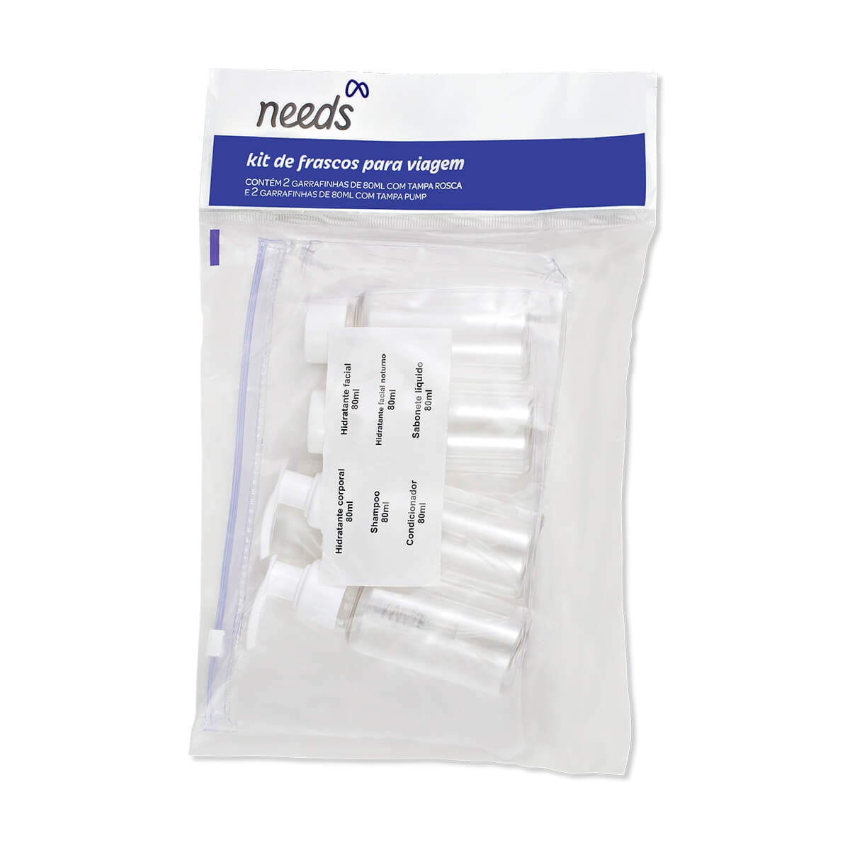 Kit Frascos para Viagem Needs com 2 Frascos de Tampa com Rosca + 2 Frascos de Tampa Pump de 80ml cada Menor preço em Kit Frascos para Viagem Needs com 2 Frascos de Tampa com Rosca + 2 Frascos de Tampa Pump de 80ml cada
