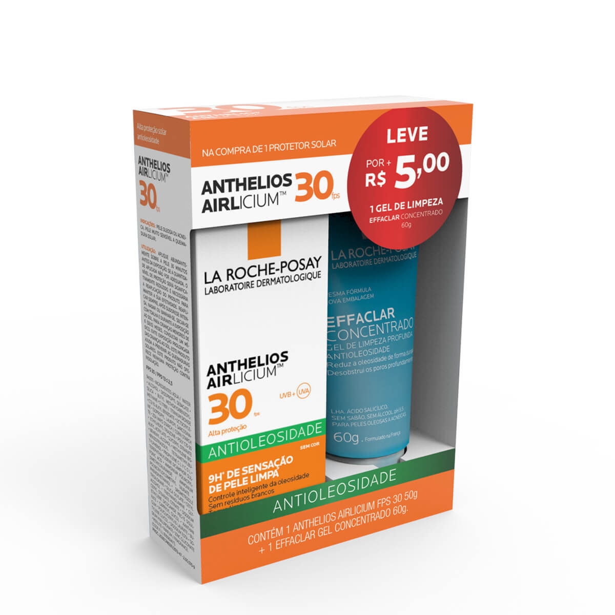 Kit La Roche-Posay Protetor Solar Anthelios Airlicium FPS 30 com 50g + Gel de Limpeza Effaclar Concentrado com 60g Menor preço em Kit La Roche-Posay Protetor Solar Anthelios Airlicium FPS 30 com 50g + Gel de Limpeza Effaclar Concentrado com 60g