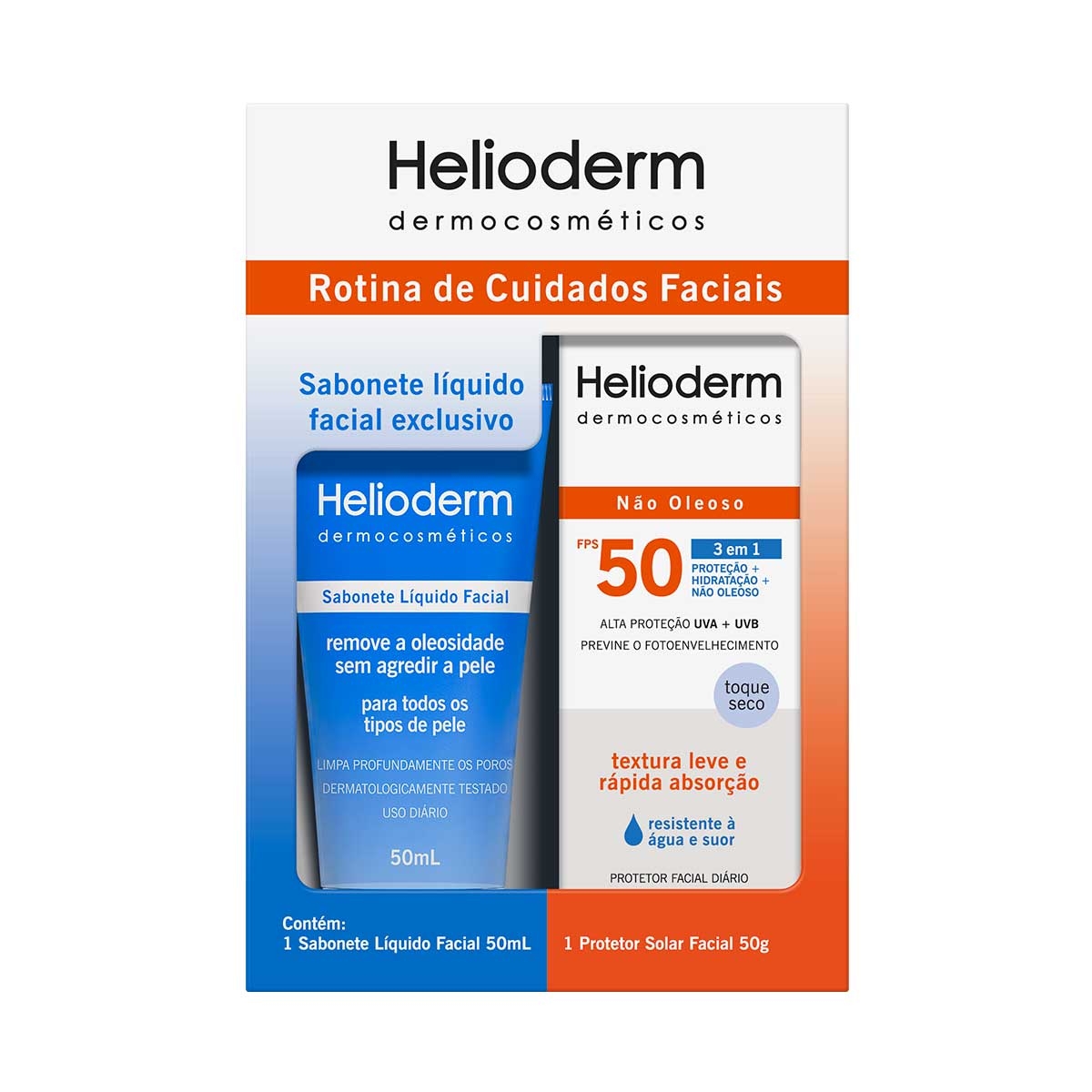 Kit Helioderm Facial FPS50 - 50g + Sabonete Líquido Facial Helioderm 50ml