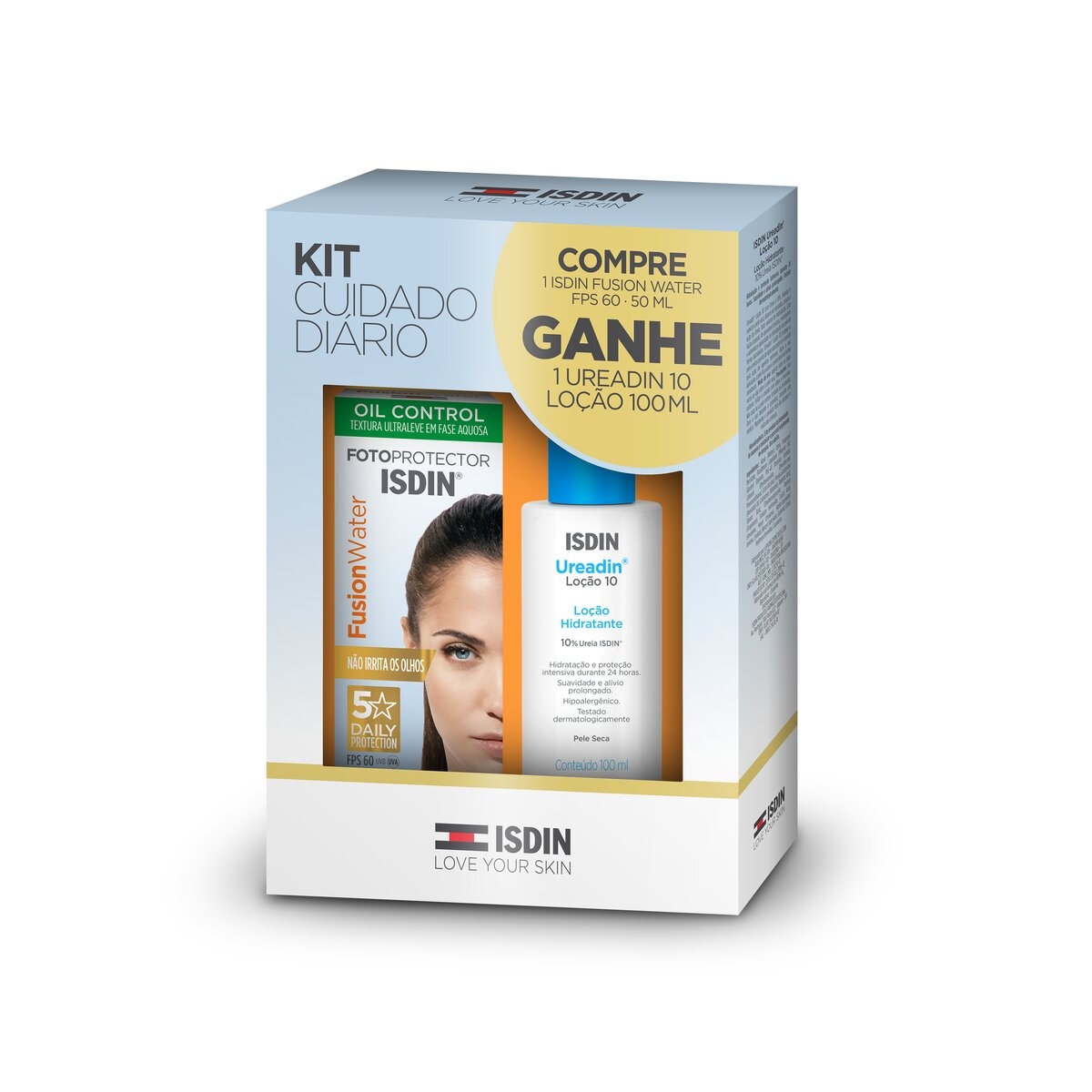Kit Isdin Protetor Solar Facial Fusion Water FPS 60 50ml + Loção Hidratante Corporal Ureadin 10% 100ml Menor preço em Kit Isdin Protetor Solar Facial Fusion Water FPS 60 50ml + Loção Hidratante Corporal Ureadin 10% 100ml