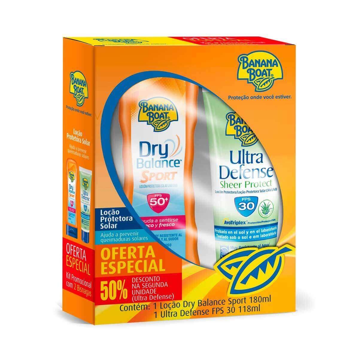 Kit Loção Protetora Solar Banana Boat Dry Balance Sport FPS50 + Protetor Solar Banana Boat FPS30 Menor preço em Kit Loção Protetora Solar Banana Boat Dry Balance Sport FPS50 + Protetor Solar Banana Boat FPS30