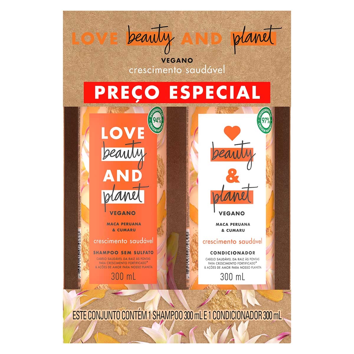 Kit Love, Beauty and Planet Crescimento Saudável Shampoo + Condicionador com 300ml cada Menor preço em Kit Love, Beauty and Planet Crescimento Saudável Shampoo + Condicionador com 300ml cada