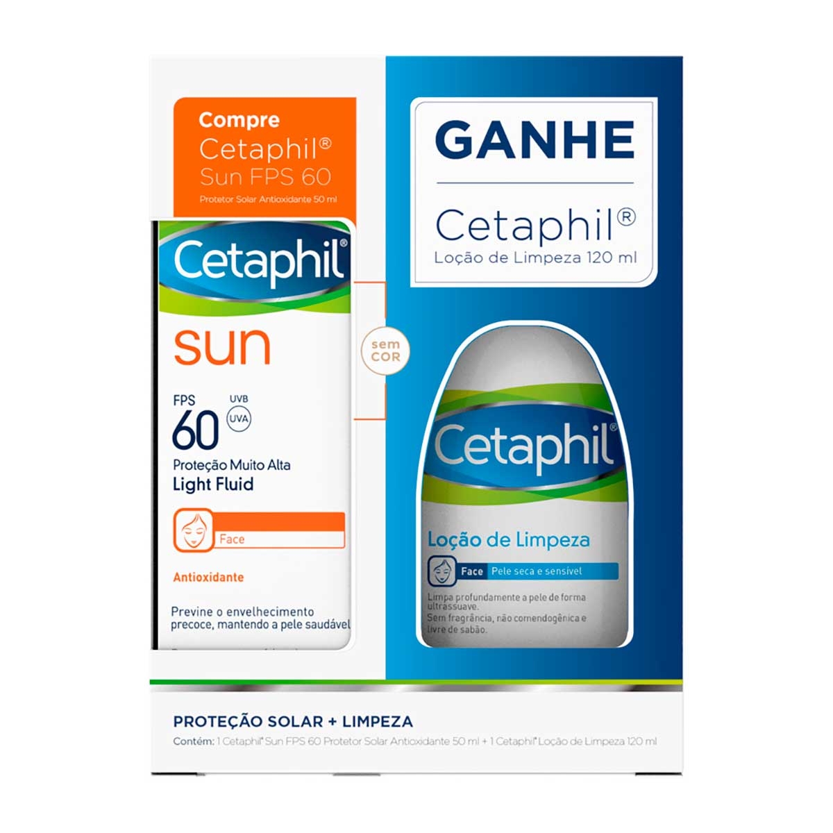 Kit Cetaphil Protetor Solar Sun FPS 60 com 50ml + Loção de Limpeza com 120ml Menor preço em Kit Cetaphil Protetor Solar Sun FPS 60 com 50ml + Loção de Limpeza com 120ml