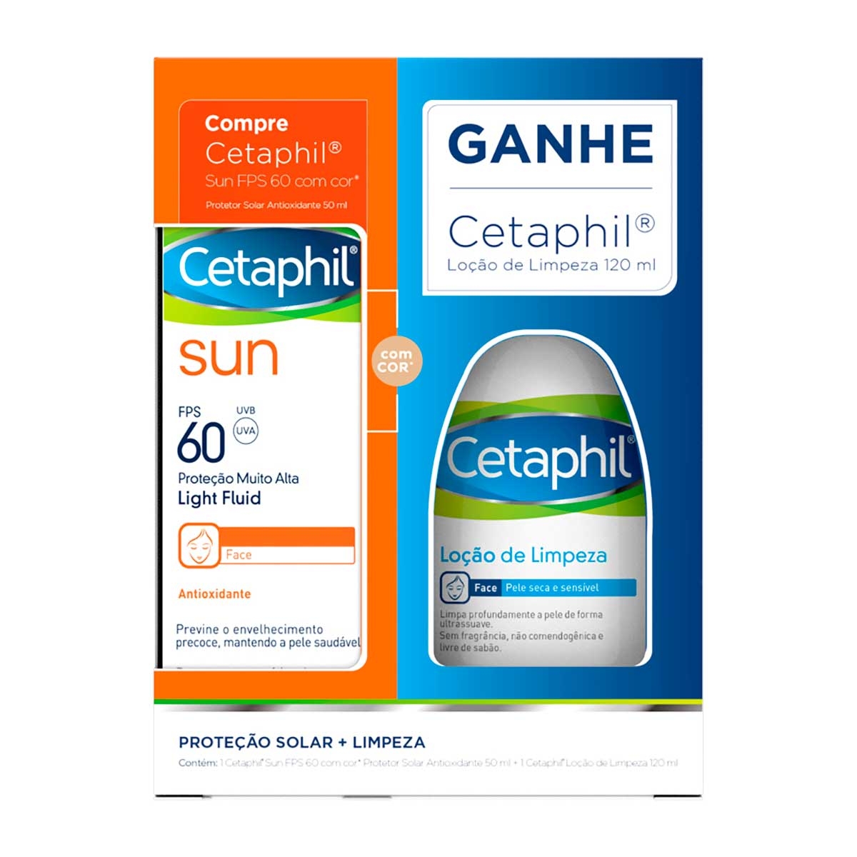 Kit Protetor Solar Cetaphil Sun FPS60 com Cor com 50ml + Loção de Limpeza Cetaphil com 120ml Menor preço em Kit Protetor Solar Cetaphil Sun FPS60 com Cor com 50ml + Loção de Limpeza Cetaphil com 120ml