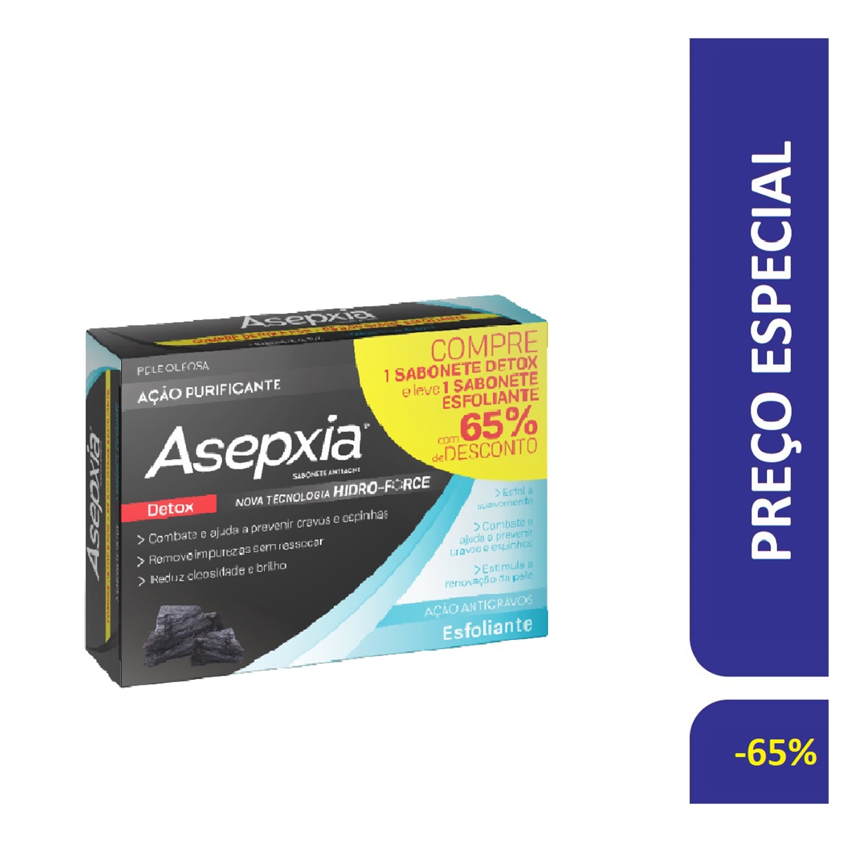 Kit Sabonete em Barra Asepxia Detox + Sabonete em Barra Esfoliante com 2 unidades Menor preço em Kit Sabonete em Barra Asepxia Detox + Sabonete em Barra Esfoliante com 2 unidades