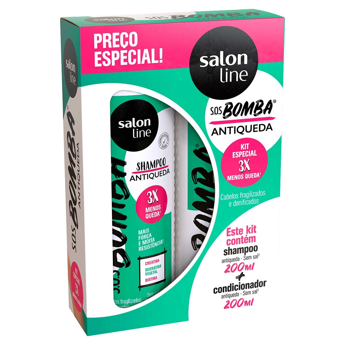 Kit Salon Line S.O.S. Bomba Antiqueda Shampoo + Condicionador com 200ml Menor preço em Kit Salon Line S.O.S. Bomba Antiqueda Shampoo + Condicionador com 200ml