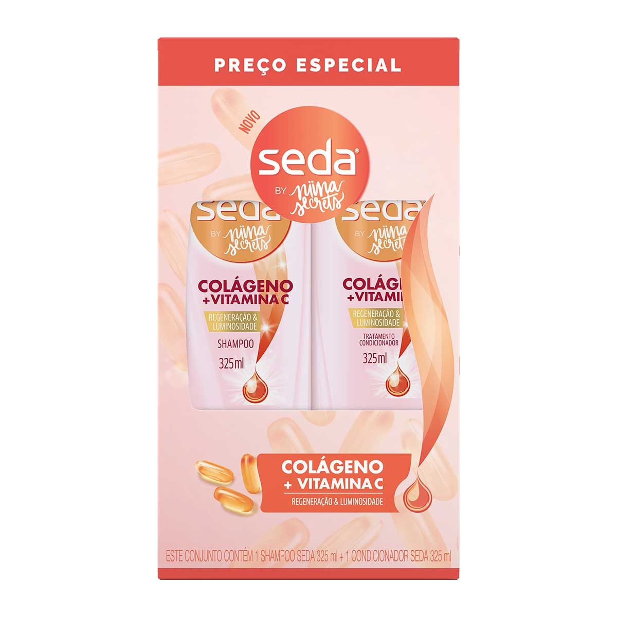 Kit Seda By Niina Secrets Colágeno e Vitamina C Shampoo + Condicionador 325ml Menor preço em Kit Seda By Niina Secrets Colágeno e Vitamina C Shampoo + Condicionador 325ml