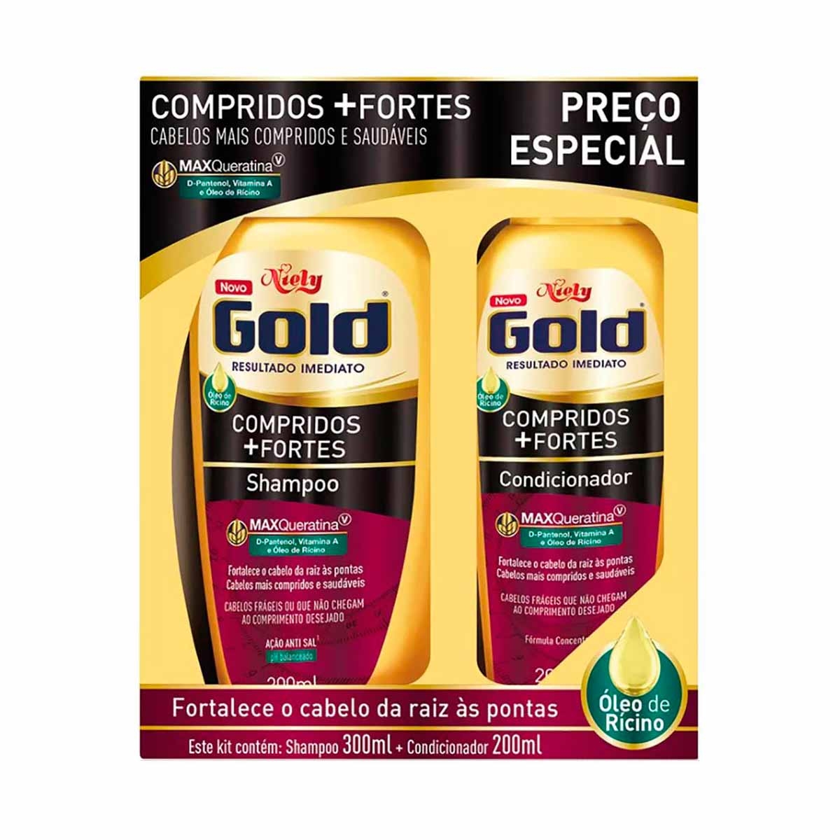 Kit Shampoo + Condicionador Niely Gold Compridos + Fortes Menor preço em Kit Shampoo + Condicionador Niely Gold Compridos + Fortes