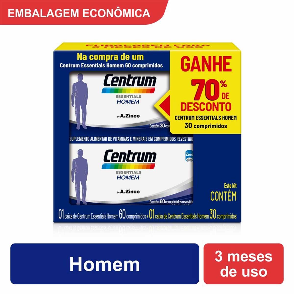 Kit Suplemento Vitamínico Centrum Essentials Homem Menor preço em Kit Suplemento Vitamínico Centrum Essentials Homem
