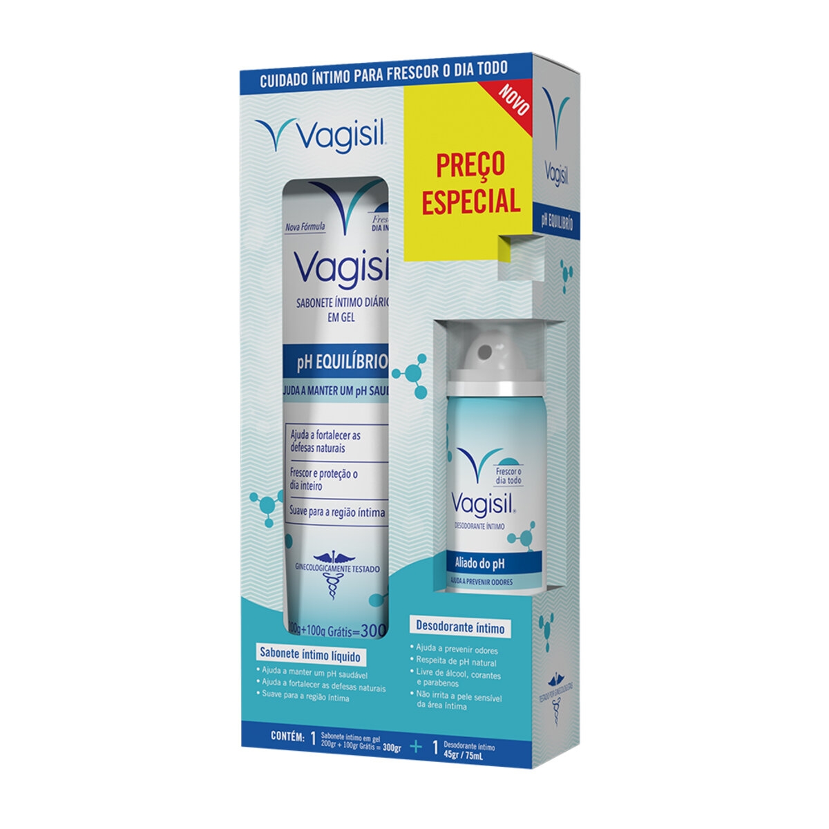 Kit Vagisil PH Equilíbrio Sabonete Íntimo em Gel 300g + Desodorante Íntimo Spray 75ml