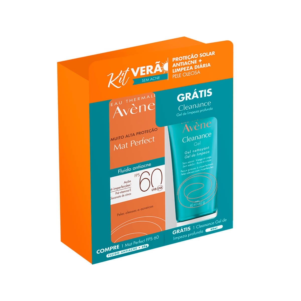 Kit Verão Avène Mat Perfect Antiacne FPS60 com 40g + Gel de Limpeza Cleanance com 60ml