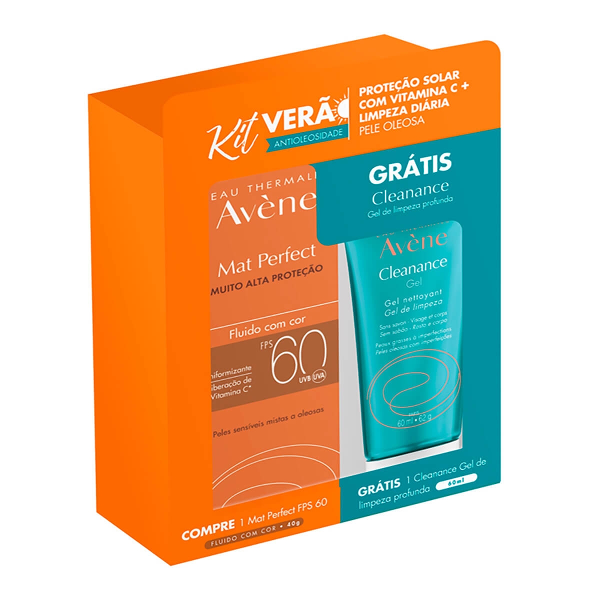 Kit Verão Avène Protetor Solar Facial Mat Perfect Fluido com Cor FPS 60 com 40g + Gel de Limpeza Facial Cleanance com 60ml Menor preço em Kit Verão Avène Protetor Solar Facial Mat Perfect Fluido com Cor FPS 60 com 40g + Gel de Limpeza Facial Cleanance com 60ml