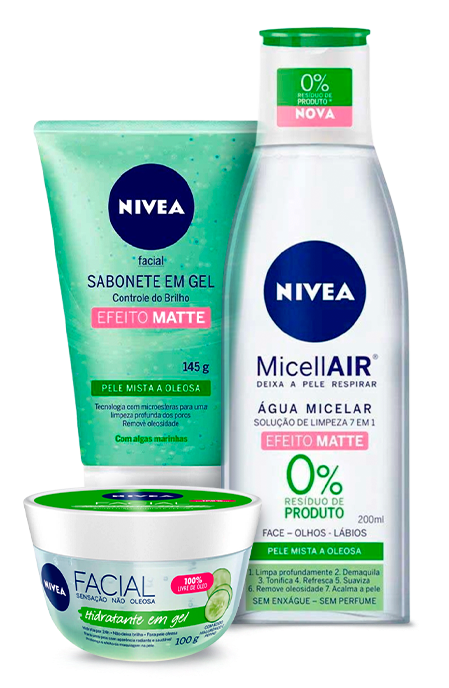 Kit Sabonete Facial em Gel Nivea Controle de Brilho Pele Mista a Oleosa com 145g + Água Micelar Nivea Limpeza 7 em 1 Efeito Matte com 200ml + Gel Nivea Hidratante Facial com 100ml Menor preço em Kit Sabonete Facial em Gel Nivea Controle de Brilho Pele Mista a Oleosa com 145g + Água Micelar Nivea Limpeza 7 em 1 Efeito Matte com 200ml + Gel Nivea Hidratante Facial com 100ml