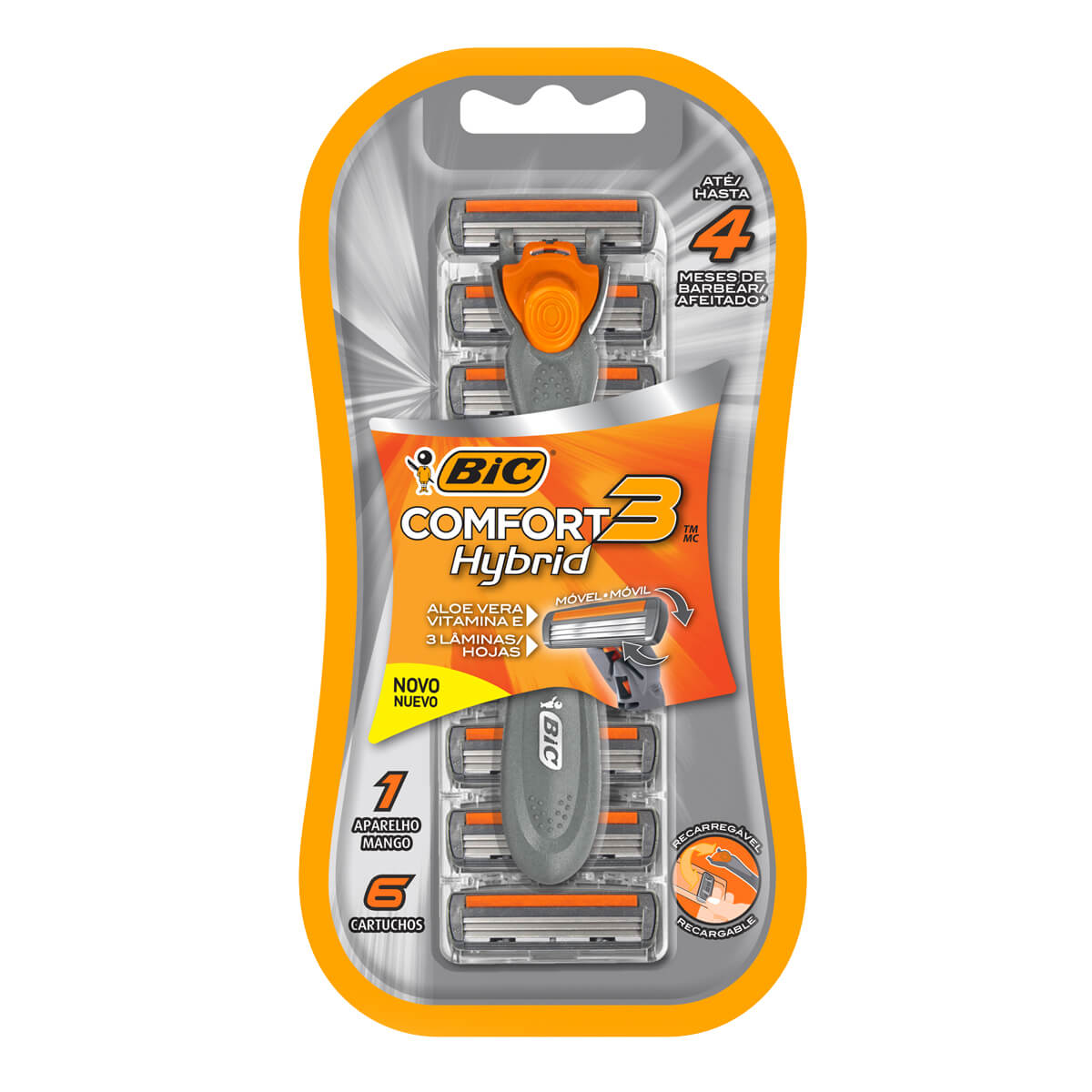 Kit Aparelho de Barbear BIC Comfort 3 Hybrid + 6 cartuchos Menor preço em Kit Aparelho de Barbear BIC Comfort 3 Hybrid + 6 cartuchos