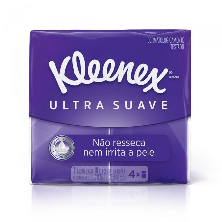 Kit Lenços de Papel de Bolso Kleenex Dermoseda Ultra Suave com 4 pacotes de 10 unidades cada