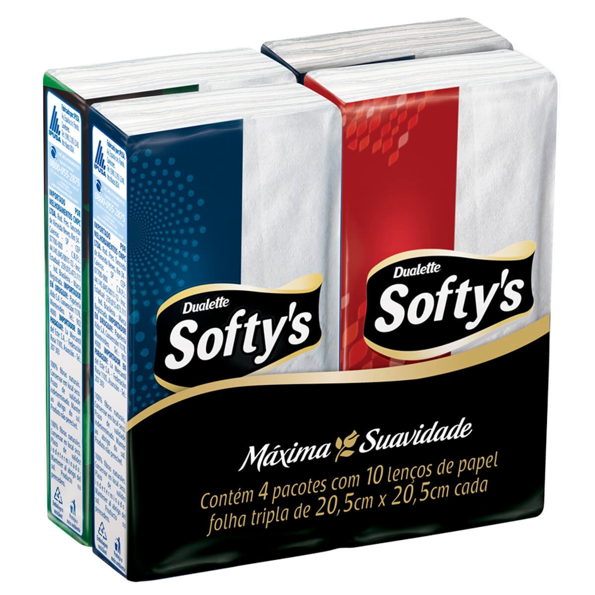 Kit Lenços de Papel Softy's Folha Tripla com 4 pacotes de 10 unidades cada