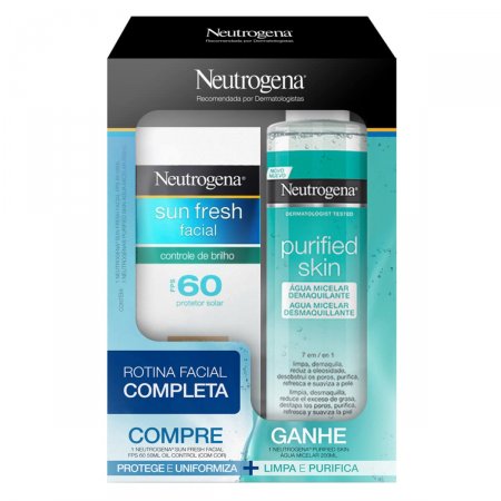 Kit Neutrogena Protetor Solar Facial Sun Fresh FPS 60 com Cor com 50ml + Água Micelar Demaquiliante Purified Skin com 200ml