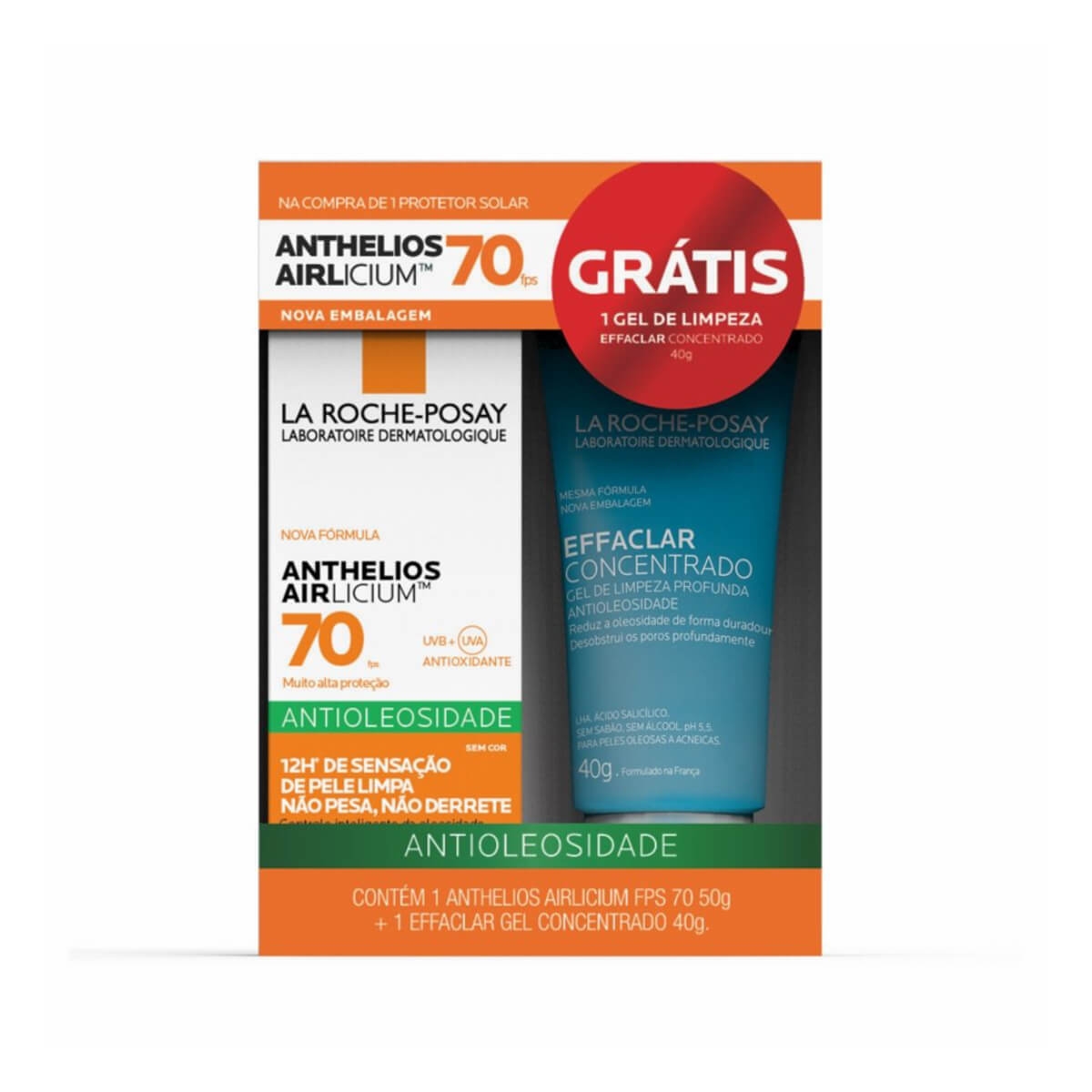 Kit La Roche-Posay com Protetor Solar Anthelios Airlicium Sem Cor FPS 70 com 50g + Gel de Limpeza Profunda Effaclar com 40g Menor preço em Kit La Roche-Posay com Protetor Solar Anthelios Airlicium Sem Cor FPS 70 com 50g + Gel de Limpeza Profunda Effaclar com 40g