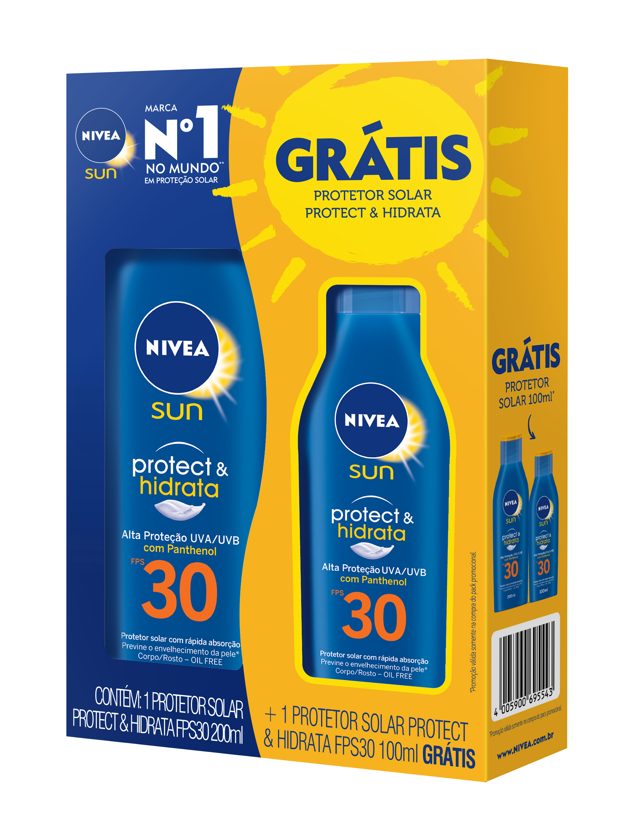 Kit Protetor Solar Corporal Nivea Sun Protect & Hidrata FPS 30 com 200ml + 100ml Menor preço em Kit Protetor Solar Corporal Nivea Sun Protect & Hidrata FPS 30 com 200ml + 100ml