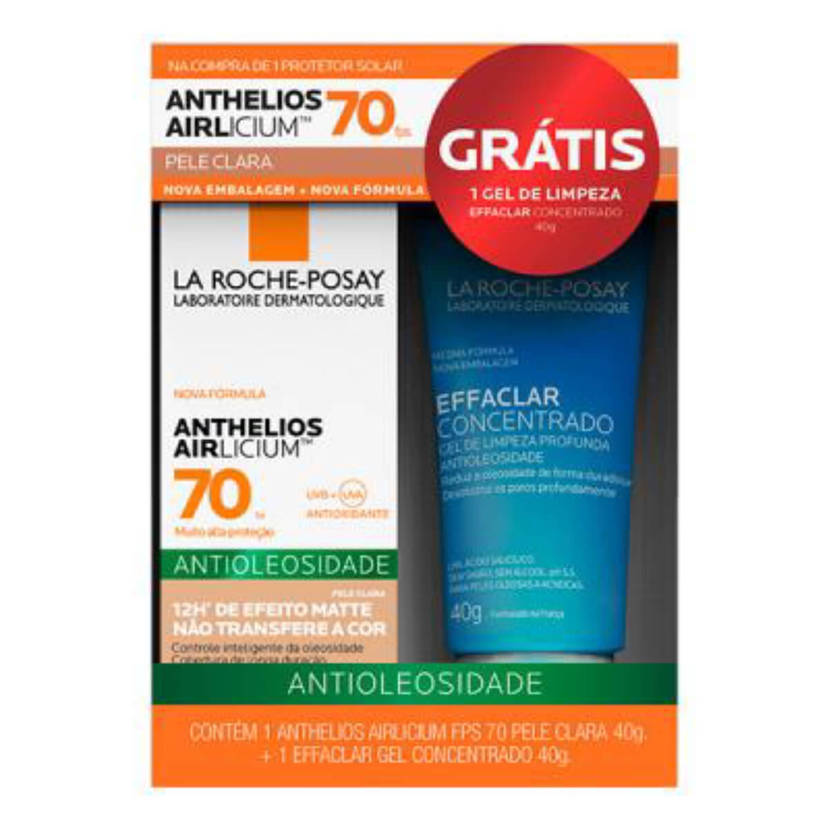 Kit Protetor Solar Facial Anthelios Airlicium Pele Clara FPS 70 + Gel Concentrado Effaclar Menor preço em Kit Protetor Solar Facial Anthelios Airlicium Pele Clara FPS 70 + Gel Concentrado Effaclar