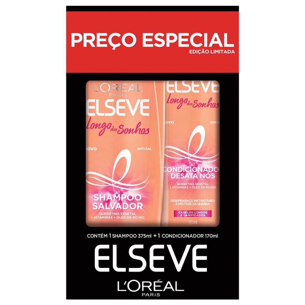 Kit Elseve Longo dos Sonhos com 1 Shampoo de 375ml + 1 Condicionador de 170ml Menor preço em Kit Elseve Longo dos Sonhos com 1 Shampoo de 375ml + 1 Condicionador de 170ml