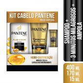 Kit Pantene Hidro-Cauterização Shampoo com 400ml + Condicionador 3 Minutos Milagrosos com 170ml Grátis Ampola com 15ml