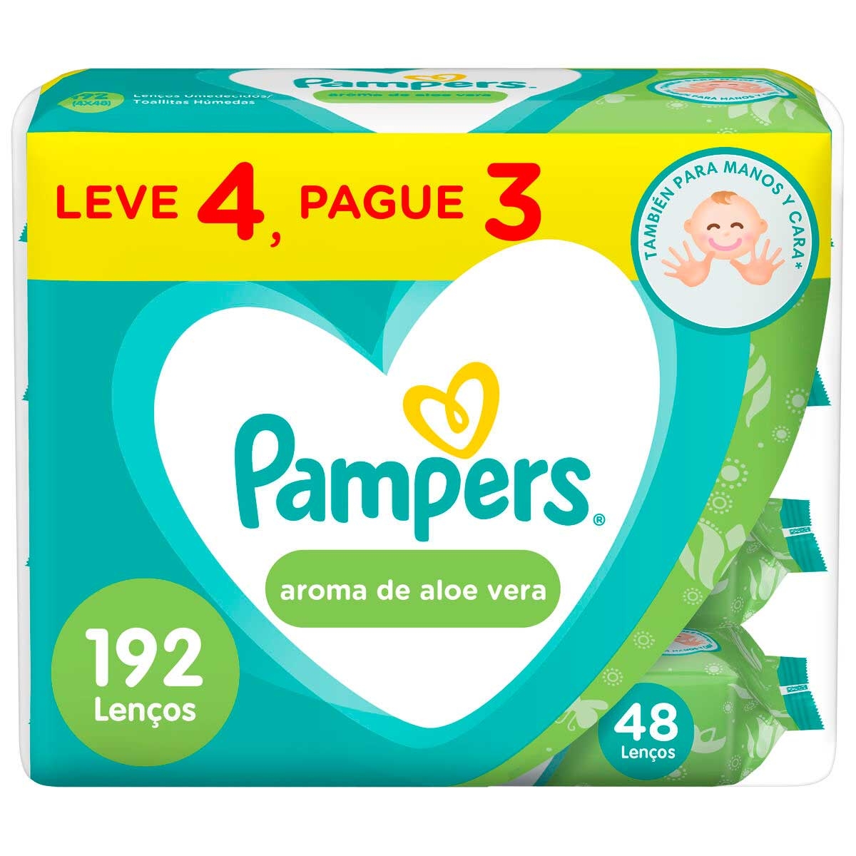 Lenço Umedecido Pampers Aloe Vera Kit 4 pacotes com 48 unidades cada